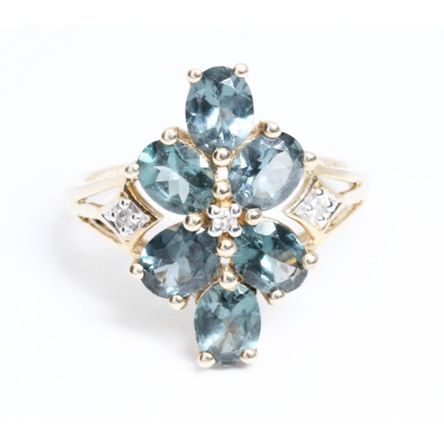 652 - A 9ct gold blue and colourless stone cluster ring, gross weight 2.3g, size J.