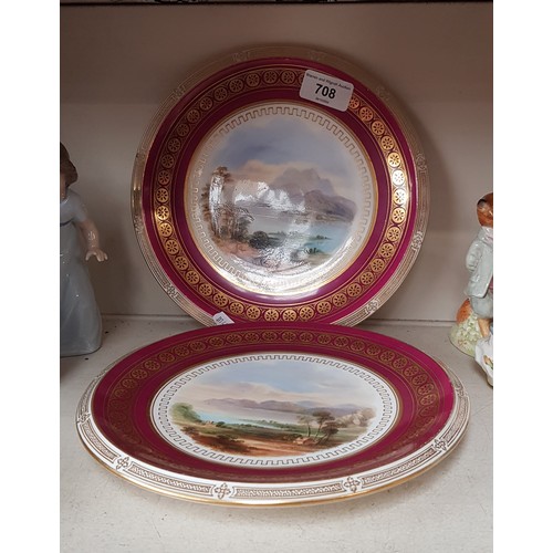 601 - A pair of 19th century Davenport china plates, each decorated with a scene depicting a Scottish Loch