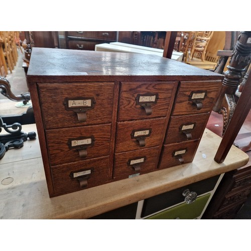 855 - Early 20th century oak file drawers, width 50cm, depth 39cm & height 32cm.