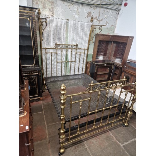 848 - A late Victorian architectural gilt brass and iron half tester bed, width 159cm, depth 210cm & heigh... 