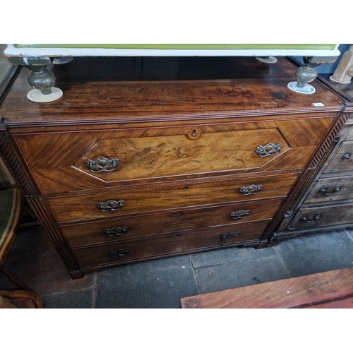 866 - A late Georgian mahogany secretaire chest of drawers, width 128cm, depth 55cm & height 110cm