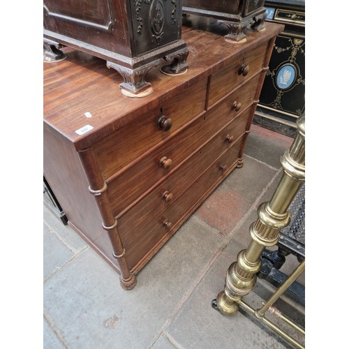 850 - A Victorian mahogany chest of drawers, faux bamboo columns, width 124cm, depth 59cm & height 96cm.