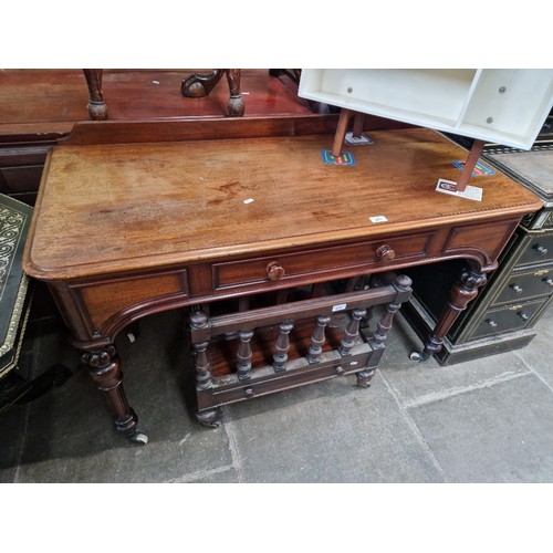 871 - A Victorian mahogany single drawers writing table, width 122cm, depth 55cm & height 82cm.