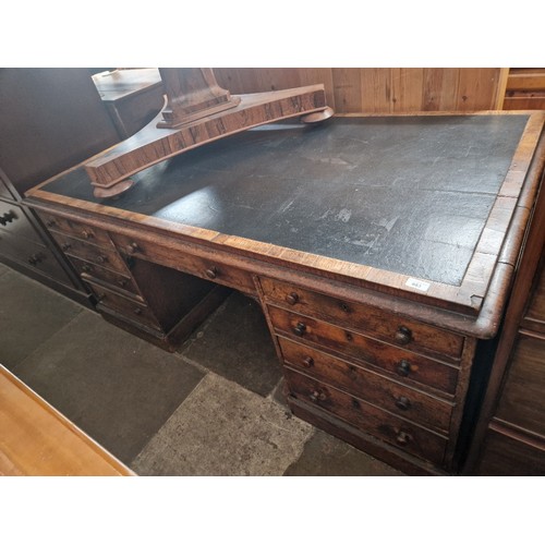 883 - A 19th century pollard oak partner's desk, width 170cm, depth 94cm & height 73cm.