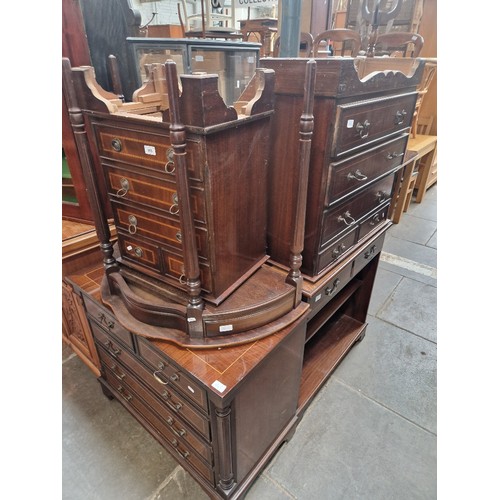 905 - Assorted reproduction mahogany furniture comprising a bookcase, three chests of drawers and a demi-l... 