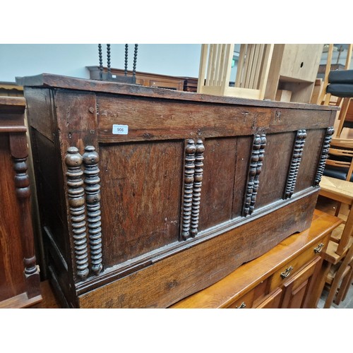 906 - A provincial 18th century oak coffer, length 149cm, depth 36cm & height 76cm.