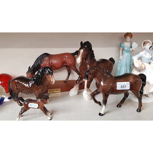 557 - 5 Beswick horses including Spirit of Nature (on wooden plinth), Cantering Shire etc.