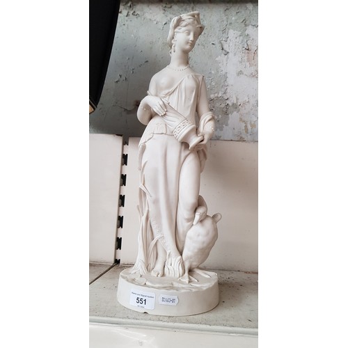 551 - Parian ware classical female figure with swan