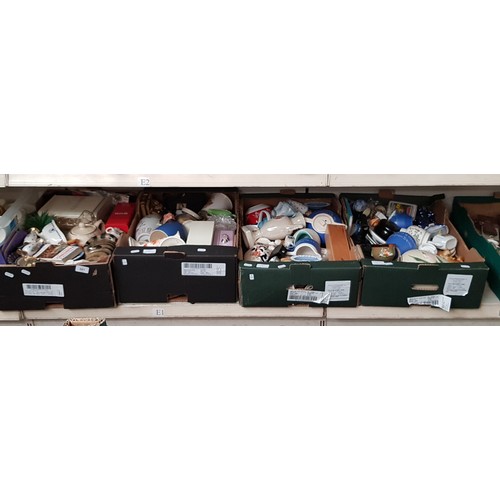 581 - 4 boxes of mixed glass, ceramics etc. including Poole, Wedgwood, a cash box, vintage flat iron, domi... 