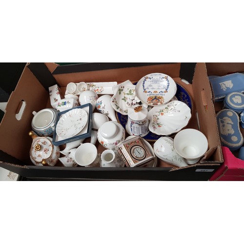 597 - A box of assorted Wedgwood & Aynsley bone china, various patterns.