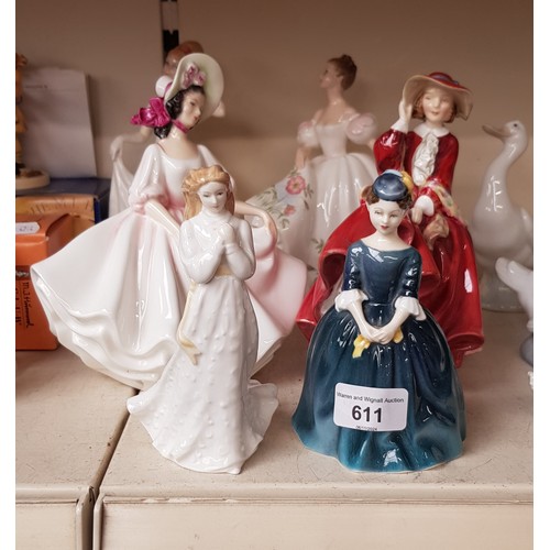 611 - 6 Royal Doulton figurines including Lucy HN3653, Sunday Best HN2698, Dawn HN3600 etc