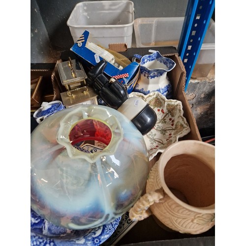 128 - A mixed lot of ceramics, glass and collectables including glass light shade, Royal Doulton bowl, blu... 