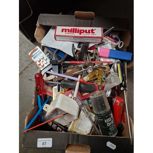 87 - A box of tools, screw drivers etc.