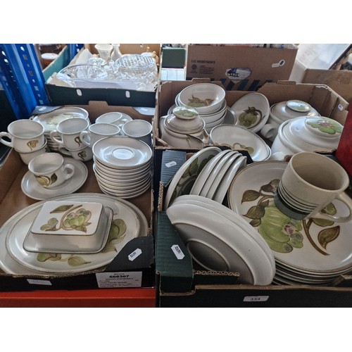 334 - 3 boxes of Denby tableware, Troubar pattern, approx 60 pieces