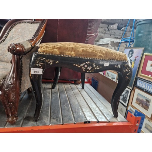 956 - A late Victorian ebonised and mother of pearl stool.