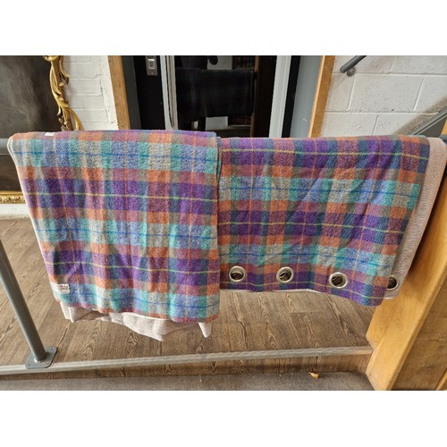 844 - A pair of curtains with Harris Tweed, 340cm x 210cm each (approx).