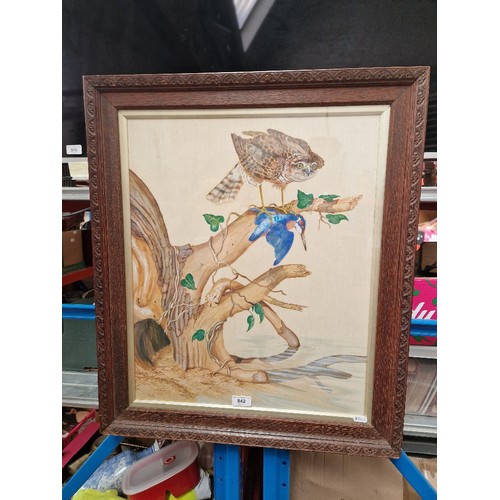 842 - 20th century school, watercolour, bird of prey holding a kingfisher, 46cm x 55.5cm, signed 'M C Jack... 