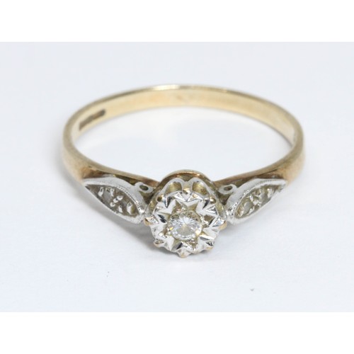 121 - A 9ct gold illusion set diamond ring, gross weight 1.9g, size N.