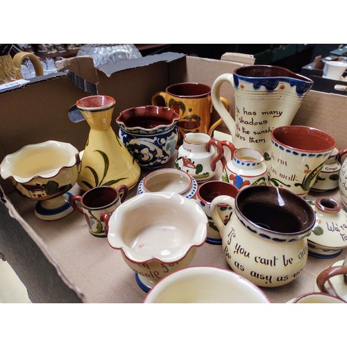 641 - A box of mixed ceramics and glass to include glass bowl, Torquay wares, and Wood & Son Toby jug