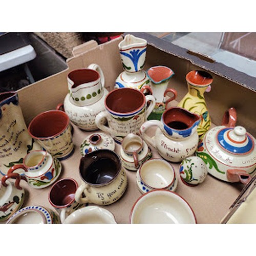 641 - A box of mixed ceramics and glass to include glass bowl, Torquay wares, and Wood & Son Toby jug