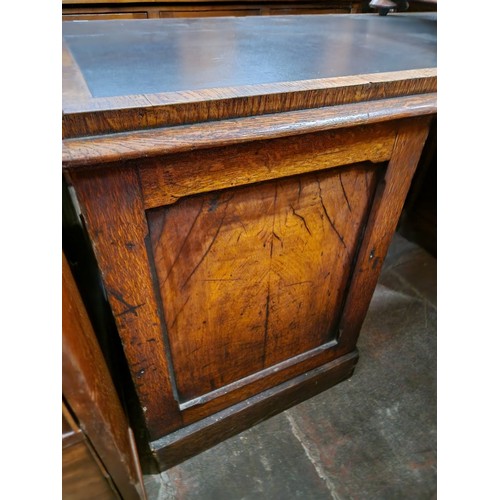 883 - A 19th century pollard oak partner's desk, width 170cm, depth 94cm & height 73cm.