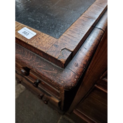 883 - A 19th century pollard oak partner's desk, width 170cm, depth 94cm & height 73cm.