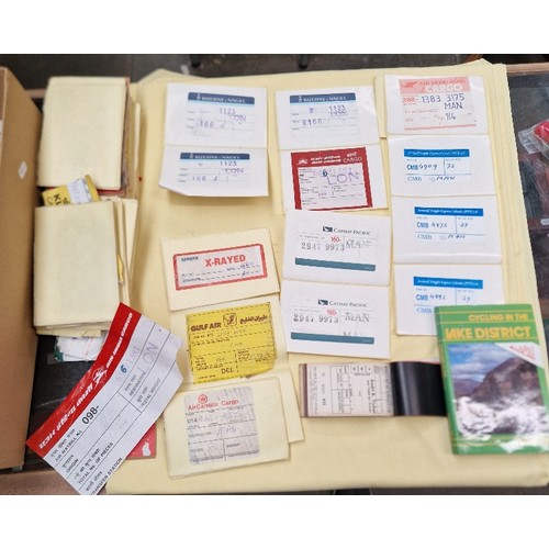 60 - A box of assorted automobilia including stickers, badges, tram tickets etc.