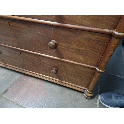 850 - A Victorian mahogany chest of drawers, faux bamboo columns, width 124cm, depth 59cm & height 96cm.