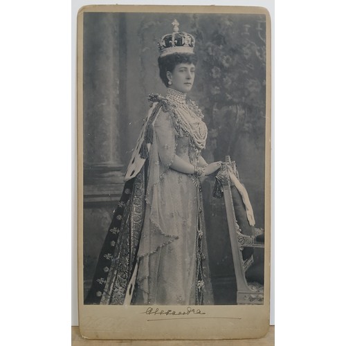 104 - Queen Alexandra, CDV card by W&D Downey, signed in the margin, unframed, 19cm x 33cm.