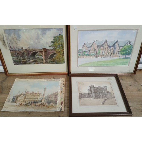 140 - A group of four Preston watercolours comprising one depicting Penwortham Bridge and signed 'Grindle'... 