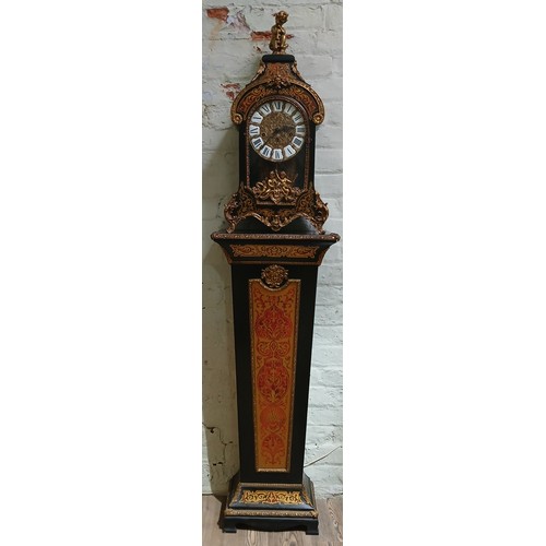 200 - A reproduction French style boulle and brass mounted ebonies mantel clock by Franz Hermle & Sons, wi... 