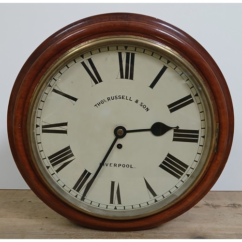 204 - A Thomas Russell & Sons fusee wall clock, diameter 45cm.