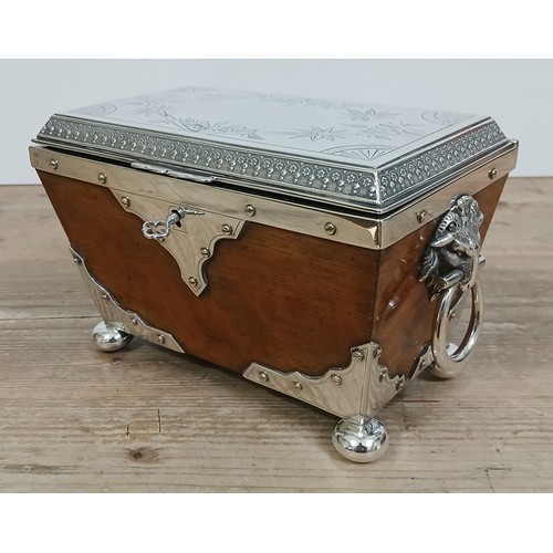 236 - A late Victorian silver plated and golden oak tea caddy, length 22cm.