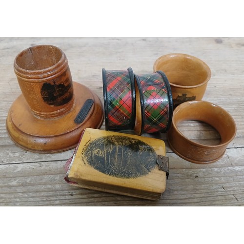 221 - Assorted treen comprising Mauchline ware and tartan ware.