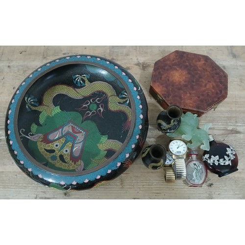 247 - Assorted items including Chinese cloisonné, carved hard stone, snuff bottle etc.