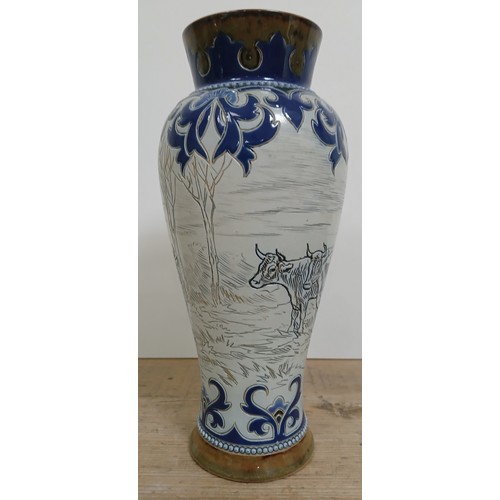 270 - A Doulton Lambeth stoneware vase by Hannah Bolton Barlow, circa 1900, sgrafittio decoration depictin... 