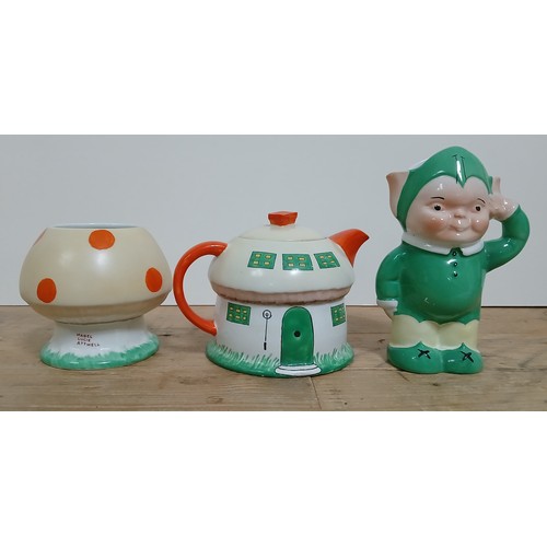 283 - A Shelley Boo-Boo tea set by Mabel Lucie Attwell comprising elf cream jug, mushroom cottage and toad... 