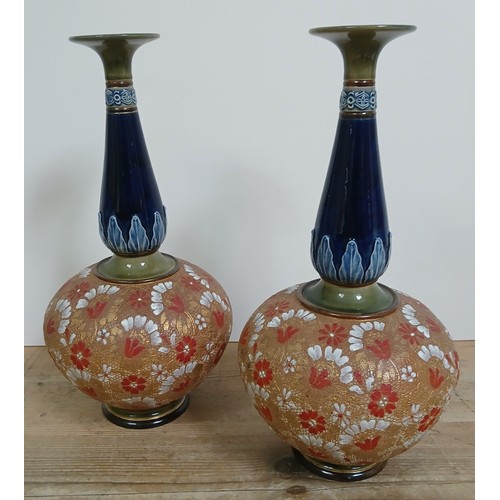 272 - A large pair of Royal Doulton stoneware vases, impressed marks, height 40cm.