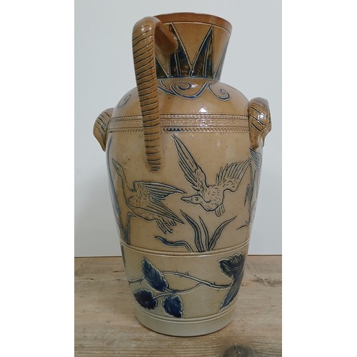 269 - A Doulton Lambeth stoneware ewer by Hannah Bolton Barlow, circa 1900, sgrafittio decoration depictin... 