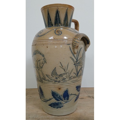 269 - A Doulton Lambeth stoneware ewer by Hannah Bolton Barlow, circa 1900, sgrafittio decoration depictin... 