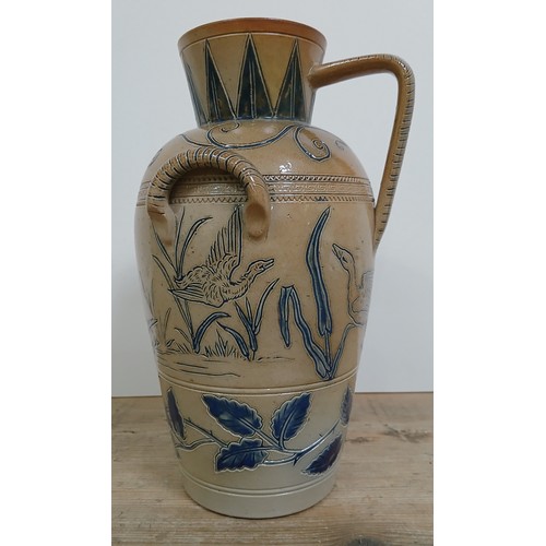 269 - A Doulton Lambeth stoneware ewer by Hannah Bolton Barlow, circa 1900, sgrafittio decoration depictin... 