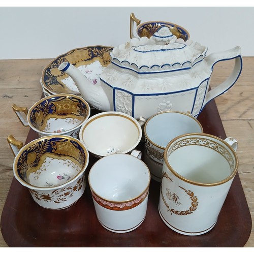 321 - A tray of assorted English 18th and 19th century porcelain including a Castleford teapot etc.