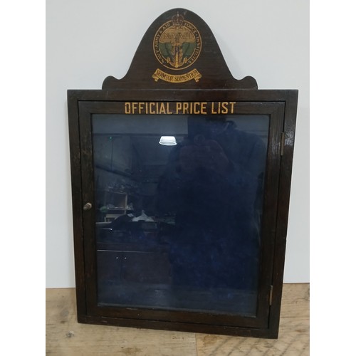 370 - A NAAFI Official Price List glazed oak wall cabinet, 40cm x 59cm.