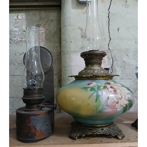 366 - Two Victorian oil lamps.