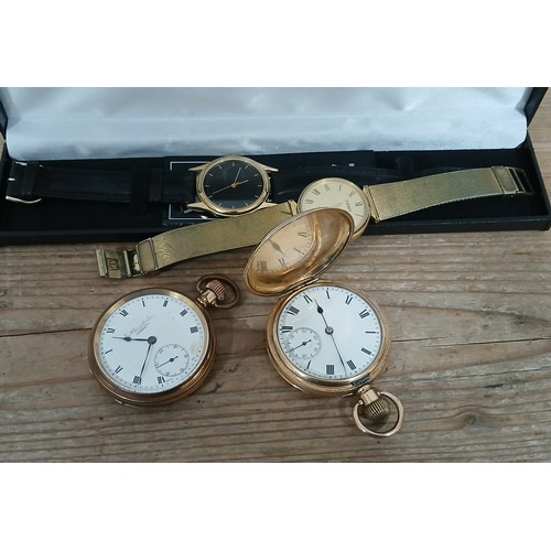 388 - Two gold plated pocket watches and two others.