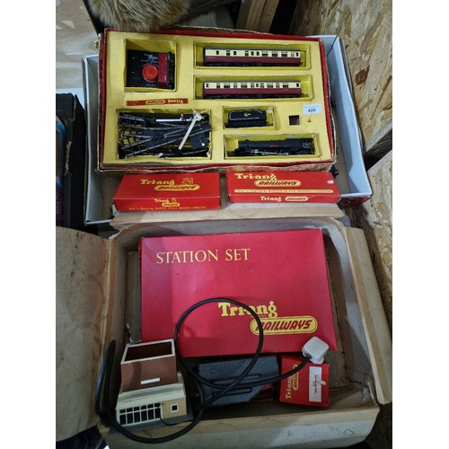 420 - A Triang model train set including loco, together with a box of accessories.