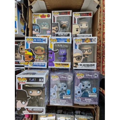 492 - A box of assorted Funko Pop! toys to include Batman, The Suicide Squad, Jurassic World, DC, Monster ... 