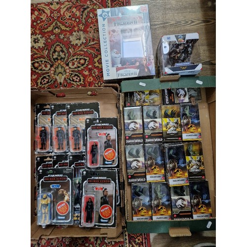 495 - Two boxes of assorted boxed toys to include Star Wars Kenner, Jurassic World Mattel, DC Wonder Women... 