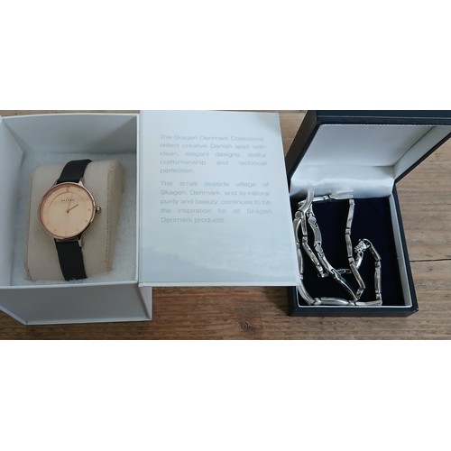 646 - A linked necklace marked '925' and a Skagen wristwatch.