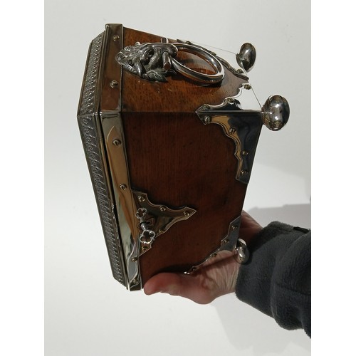 236 - A late Victorian silver plated and golden oak tea caddy, length 22cm.